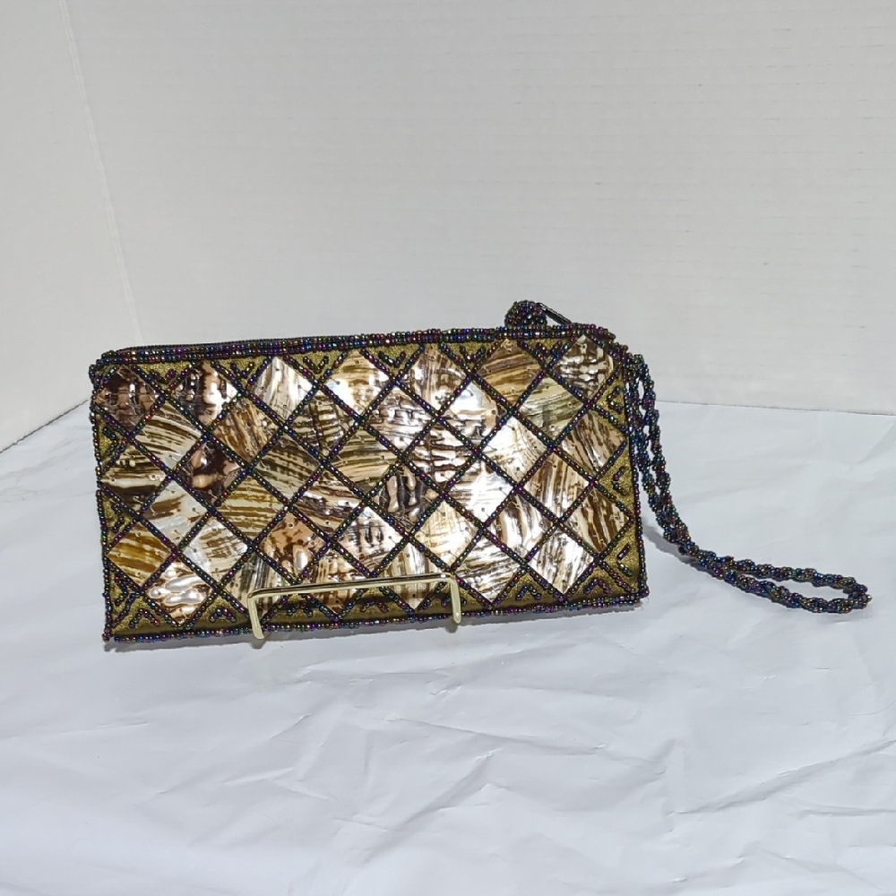 Chic Gold and Brown Beaded Wristlet